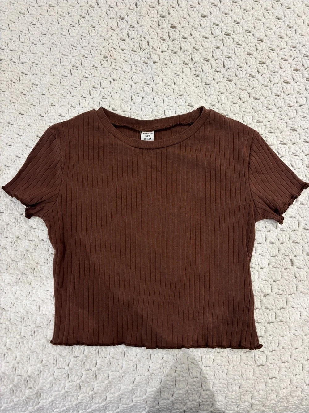 SHEIN Brown Ribbed Short Sleeve Crop Tee